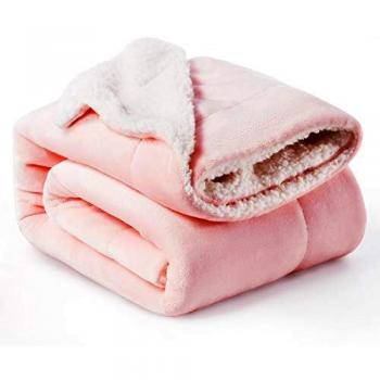 Bedsure Manta Reversible de Franela/Sherpa 150x200cm - Manta para Cama 90 de 100% Microfibra Extra Suave - Manta de Felpa Rosa Claro