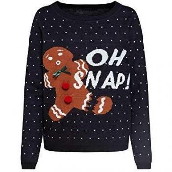 Only Maglia Ohsnap Donna Nero Girocollo a Pois con Stampa natalizia e ponpon 15185334 M