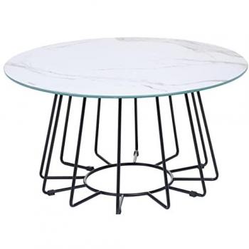 Mesa de Centro Efecto Mármol Blanco con Base de Metal Diseño Glamuroso 80 cm Bernie