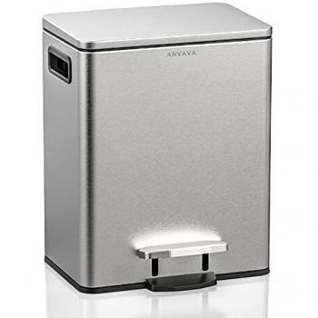 ANVAVA Cubo de Basura Rectangular con Pedal de Acero Inoxidable de 12 Litros con Tapa de Cierre Suave, a Prueba de Huellas Dactilares, Cubo Interior Extraíble para Baño, Cocina y Oficina