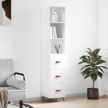 Aparador alto de madera contrachapada blanco brillo 34,5x34x180 cm