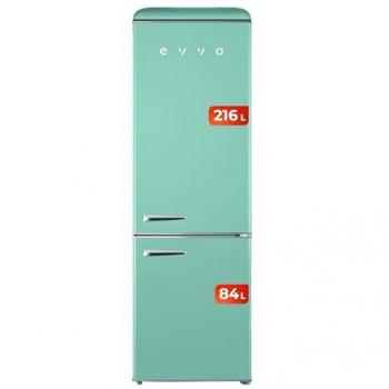 Frigorífico Combi Retro Evvo F55 Verde Pastel 300 Litros (216L Refrigerador + 84L Congelador)