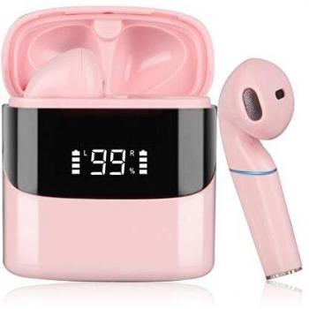 Sendowtek Wireless Sports Headset Auricular Bluetooth con Control táctil de micrófono, Resistente al Agua y de Carga rápida. Rosa