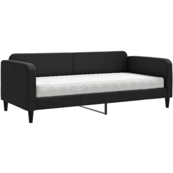 Sofá cama con colchón de tela negro 90x190 cm