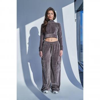 Kaiia Studio Cargo Pocket Velour Trousers Dark Grey