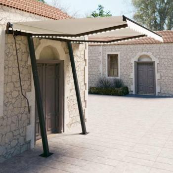 Toldo manual retráctil de protección solar con LED color crema 3,5x2,5 m