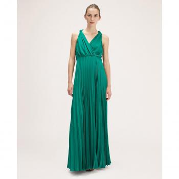 Vestido Plisado Elegante Georgette con Forro Interno y Escote Cruzado Motivi