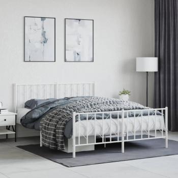 vidaXL Metal Bed Frame without Mattress with Footboard White 150x200cm