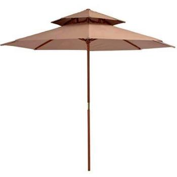 vidaXL Sombrilla Dos Pisos Palo de Madera 270 cm Gris Topo Parasol Toldo Patio