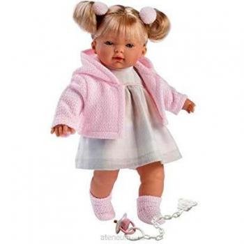 Muñeca Aitana con pelo rubio, ojos azules y cuerpo suave, muñeca de bebé con traje de color rosa y cadena de chupete, 33 cm , color/modelo surtido