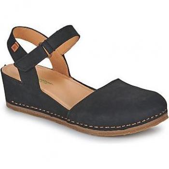 Sandalias de Cuña de Piel para Mujer El Naturalista Picual con Velcro, Color Negro, Altura 5cm