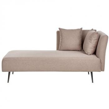 Chaise Lounge Moderna Marrón Claro Derecho Tapicería de Poliéster con Cojines Decorativos y Patas de Metal