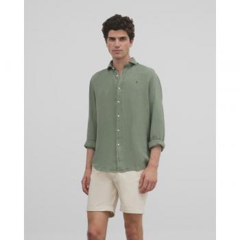 Camisa de hombre slim lisa verde medio