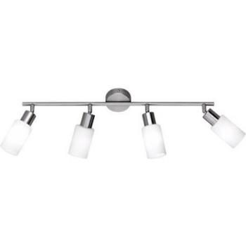 Barra de 4 Focos Ajustables en Níquel Mate y Cristal Blanco E14, Max. 40W