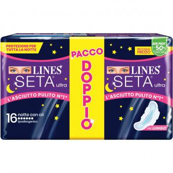 Lines Seta Ultra Night Sanitary Pads with Wings, 16 Pieces