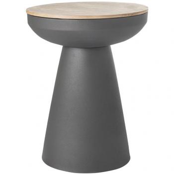 Mesa auxiliar redonda de diseño con almacenaje de metal gris antracita y madera maciza de mango 52 cm TAM