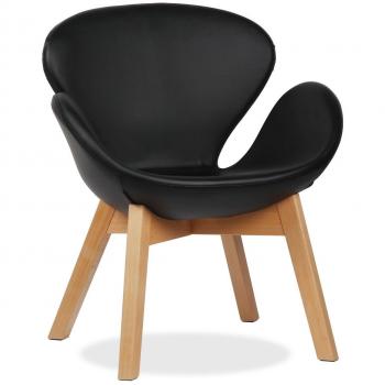 SuperStudio LO+DEMODA Swan Wood Arms Sillón, tapizado PU, Haya, Negro, 40x46x81 cm