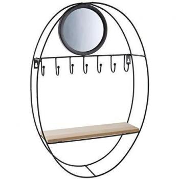 Montemaggi - Estante de pared ovalado de diseño de hierro y madera con espejo y joyero, 34 x 10 x 51 cm