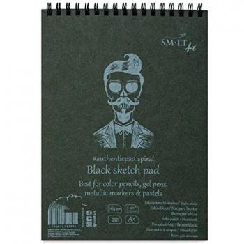 Sm-Lt SM58799 Bloc de Dibujo Negro A5, 20 Hojas, 165 gr/m2 para Lápices de Colores, Bolígrafos de Gel, Marcadores Metálicos, Pasteles