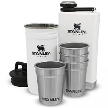 Stanley Adventure Pre-Party Vasos de Chupito + Petaca Set Polar White – Acero Inoxidable Sin BPA - Petaca de Acero Inoxidable - Set de regalo - Apta Para Lavavajillas