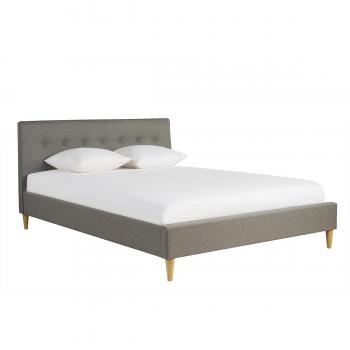 Cama 2 plazas 160 x 200 cm con cabecero de tela gris claro Leonce
