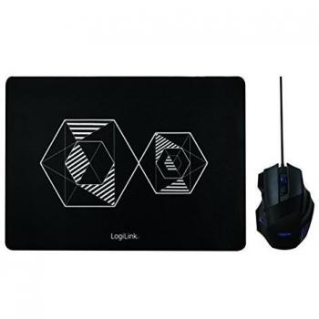 Combo de Ratón Gaming LogiLink y Alfombrilla con Sensor Óptico Preciso, Color Negro