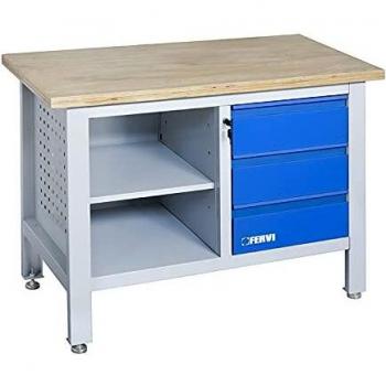 Banco de Trabajo Fervi B009/A1 con Superficie de Madera 120x60 cm, Kit de Montaje