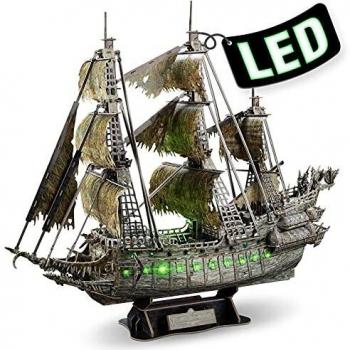 CubicFun Puzzle 3D LED Flying Dutchman Barco Pirata Maquetas para Construir Adultos, Maquetas de Barcos Fantasma de Iluminación Verde Puzzles 3D Kits de Construcción para Adultos Niños 14+, 360 Piezas