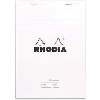 Bloc Grapado para Reuniones Meeting Pad A5 Rhodia Blanco, Tinta grapada A5, 80 hojas preimpresas separables, Rhodia N°16