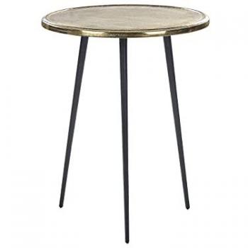 Mesa Auxiliar Retro de Metal Dorado y Negro con Top Redondo de Aluminio y Hierro, 43 cm