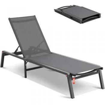 VEVOR Adjustable Aluminum Outdoor Chaise Lounge Chair with 5 Positions, Folding Recliner for Patio, Beach, and Pool - Dark Gray