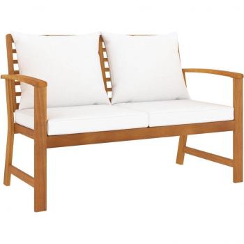 Banco de Jardín VidaXL 120 cm con Cojines Color Crema Madera de Acacia Maciza