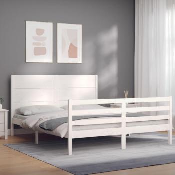 Cama de madera maciza con cabecero blanco 160x200 cm