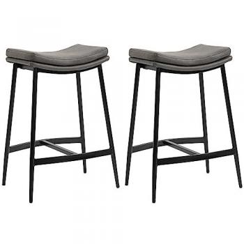 Conjunto de 2 Taburetes Altos de Cocina Estilo Industrial con Estructura de Acero, Carga 120 kg, Color Gris, Sin Respaldo, Dimensiones 48.5 x 38.5 x