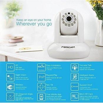 Foscam FI9831P/W - Cámara IP de vigilancia, de interior, 1,3 MP, 960p HD,WIFI, seguridad, alarma detección movimiento, visualización remota, compatible con iOS y Android, slot tarjeta Micro SD, color blanco