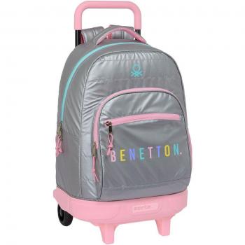 SAFTA Mochila Grande con Ruedas Compact Extraíble Benetton Silver - Carro Incluido, Asas Ajustables, Espalda Ergonómica, Diseño Único, Licencia