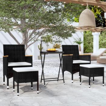 5-Piece Black Poly Rattan Garden Bistro Set with Tempered Glass