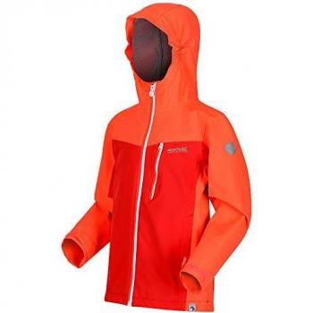 Regatta Junior Highton-Chaqueta Impermeable Y Transpirable con Capucha Jackets Waterproof Shell, Unisex niños, Fiery Coral/Coral Blush, 15-16