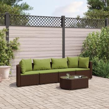 Set comedor de jardín 5 piezas con cojines de ratán sintético marrón vidaXL