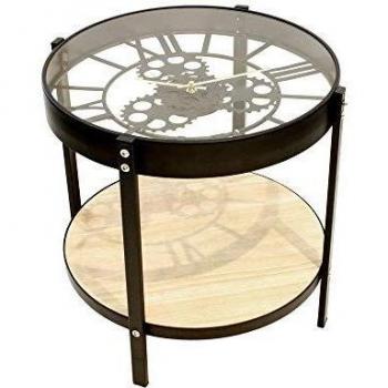 Mesa auxiliar redonda de diseño Horloge 40,5 cm - Beige y negro, metal y vidrio