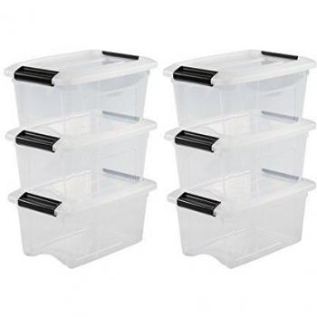 Iris Ohyama, 6er-Set, Aufbewahrungsboxen, 5 L, mit Clips, stapelbar, Wohnzimmer, Schlafzimmer, Garage - New Top Box NTB-5 - Transparent