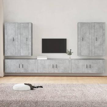 Set de Muebles para TV 7 Piezas en Color Gris Cemento, Madera Contrachapada