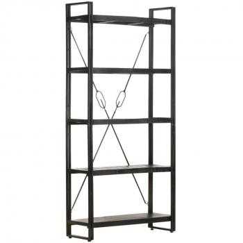 Solid Mango Wood 5-Tier Black Bookcase (90x30x180 cm)