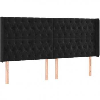 Cabecero de Cama con LED en Terciopelo Negro 183x16x118/128 cm