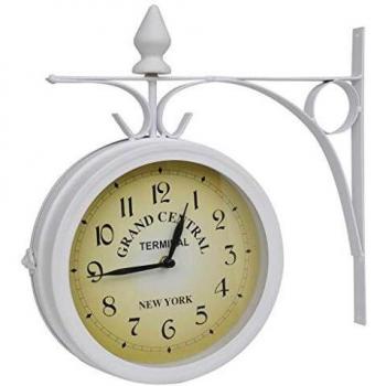 vidaXL Reloj Montado Pared Estación de Dos Caras Diseño Clásico Metal Blanco
