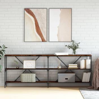 Mesa consola de madera de ingeniería y hierro 200x30x75 cm roble ahumado