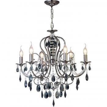Lámpara colgante de techo 6 luces cromo negro y cristal Suspensión Luna