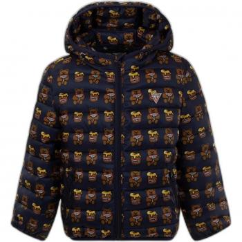 Guess Kids Hooded Zipper Puffer Jacket - Dark Blue Regular Fit