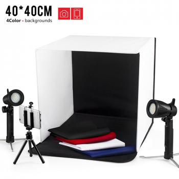 ESDDI Fotografía 40 x 40 cm Caja de Fotografía Portátil con Softbox Iluminación LED para Fotografía Profesional con 2x20 Lumières LED 4 Colores de Fondo para Publicidad de Productos de Joyería
