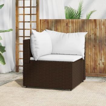 Sofá de jardín de esquina con cojines en Polyrattan Marrón